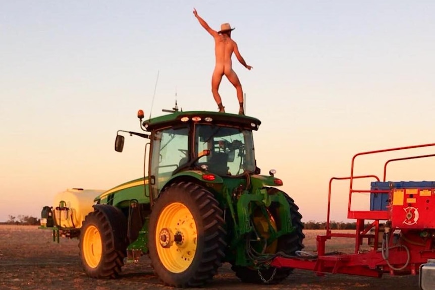 anthony kubicki add nude on a tractor image